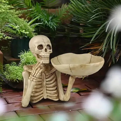 Skull Tray Ornament With Bowl Unique Skeleton Design For Indoor & Outdoor Decor, Perfect For Halloween, Day Of The Dead - view 3