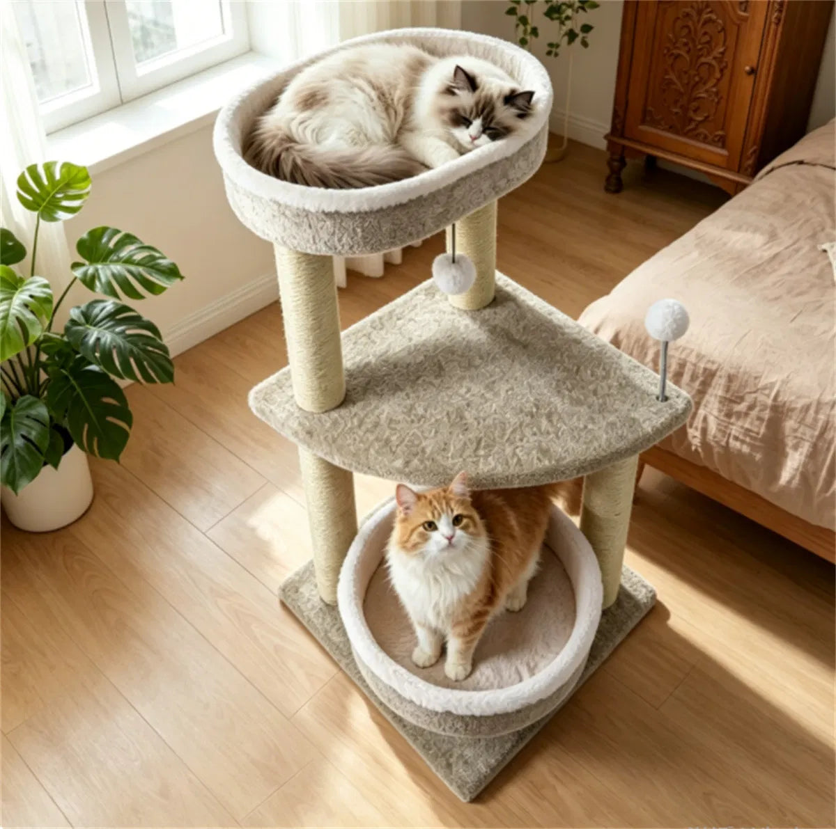 36" Compact SpaceSaving Cat Activity Center, HeavyDuty Stable Cat Climbing Furniture with Plush Rest Areas & Pompom Toy - view 9