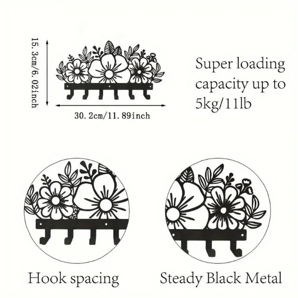 Metal Baked Paint Floral Design Wall Hooks Decorative Flower Key Holder - view 4