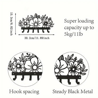 Metal Baked Paint Floral Design Wall Hooks Decorative Flower Key Holder - view 4