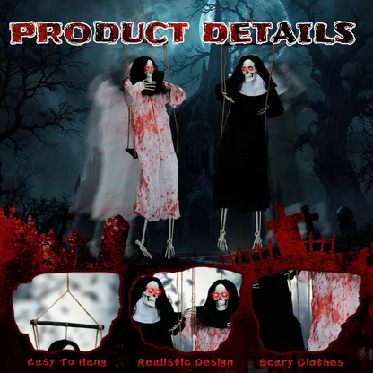 Outdoor Halloween Decorations 2 Packs Hanging Ghosts Decor With Lighted Up Eyes And Horror Scream - view 4