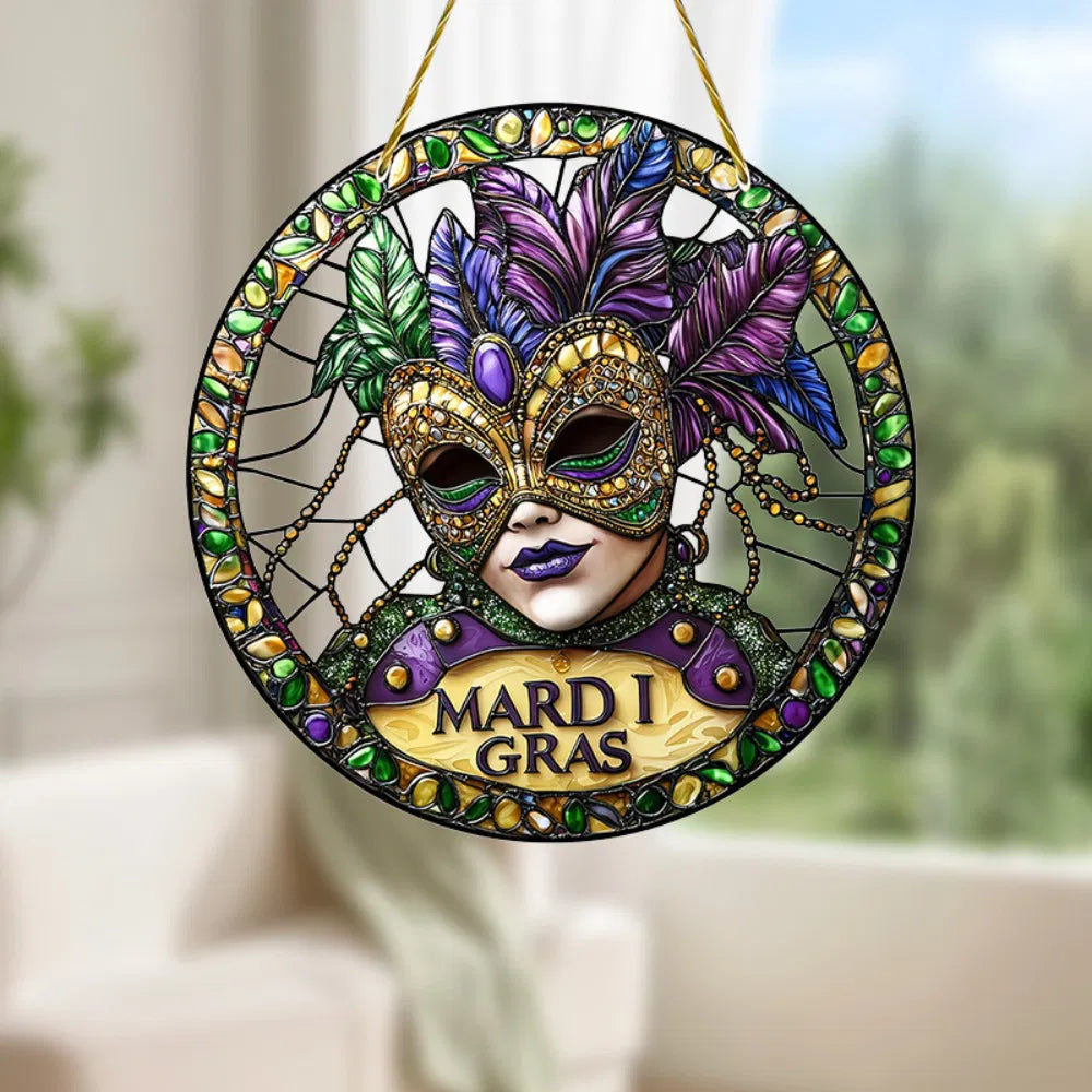 Colorful Suncatcher Hanging Decor Acrylic Mask Glass Effect Room Garden Porch Party Scene Decoration Gift - view 2