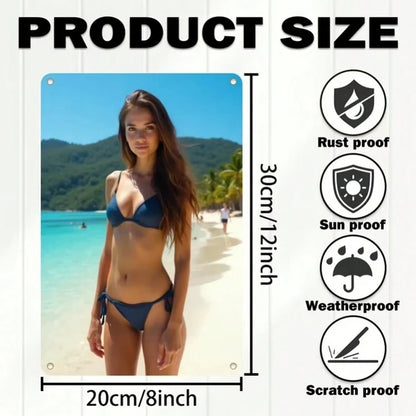 Funny Bikini Girl Metal Wall Sign, Vintage Pin Up Retro Bar Decor, Durable 2D Printed Tin Art - view 4