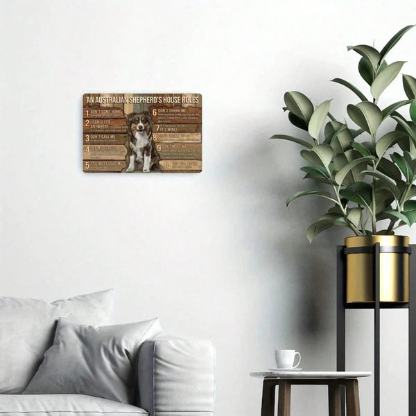1pc Australian Shepherd Metal Tin Sign, House Rules Wall Art, Funny Pet Commands Decor, Decor - view 2