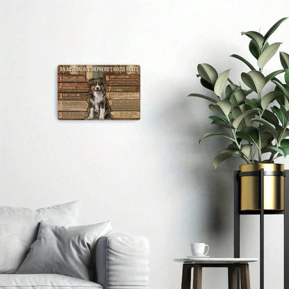 1pc Australian Shepherd Metal Tin Sign, House Rules Wall Art, Funny Pet Commands Decor, Decor - view 2