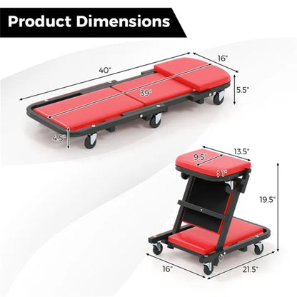Foldable Garage Creeper With Padded Seat, 6 Universal Casters Dual-Mode Repair Tool For Workshop - view 5