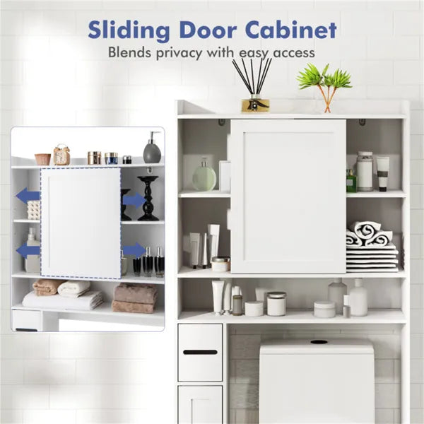 Over-The-Toilet Storage Cabinet White- 1 Top Shelf 2 Enclosed Cabinets Toilet Paper Holder - view 6