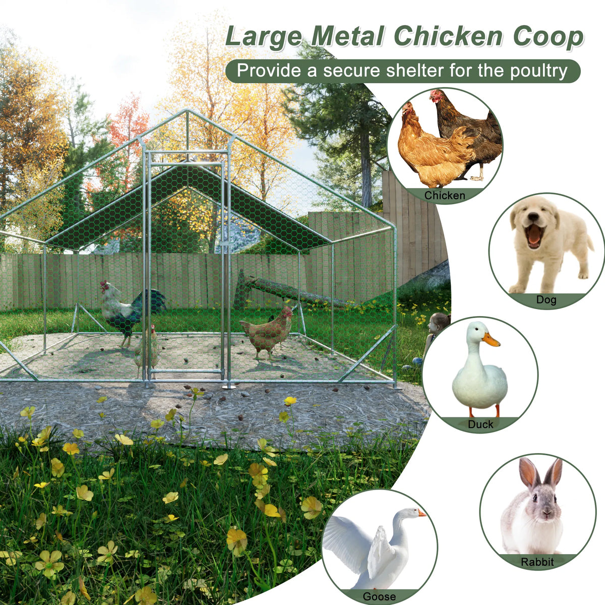 10 x 13ft Outdoor Large Metal Chicken Run Coop with 1 piece of Waterproof Cover - view 3