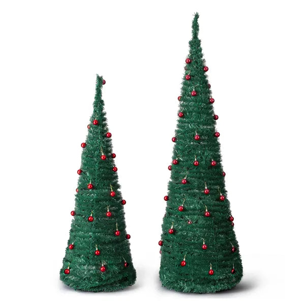 2 Pack, 6FT 5FT Artificial Up Christmas Tree With Red Ball Ornaments For For Home Office Store Holiday Deco, Green - view 5