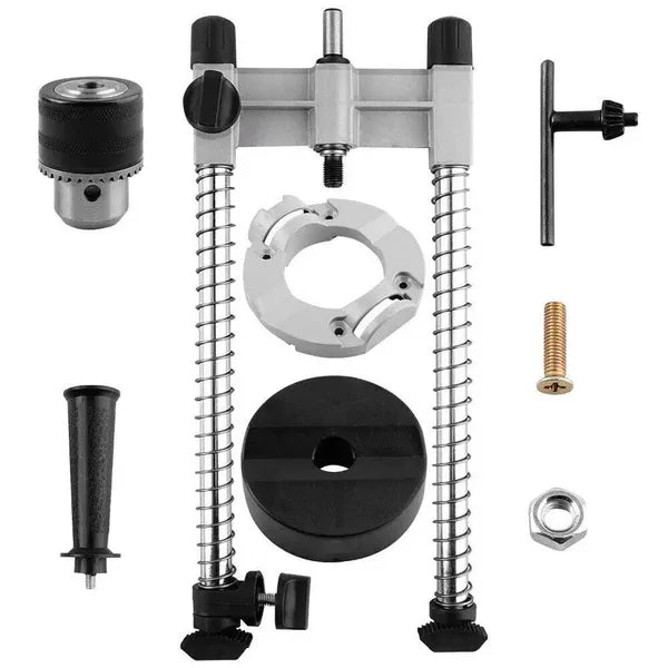 Versatile Electric Drill Stand: Vertical Drilling Support, Mobile Base, Holes For Drilling