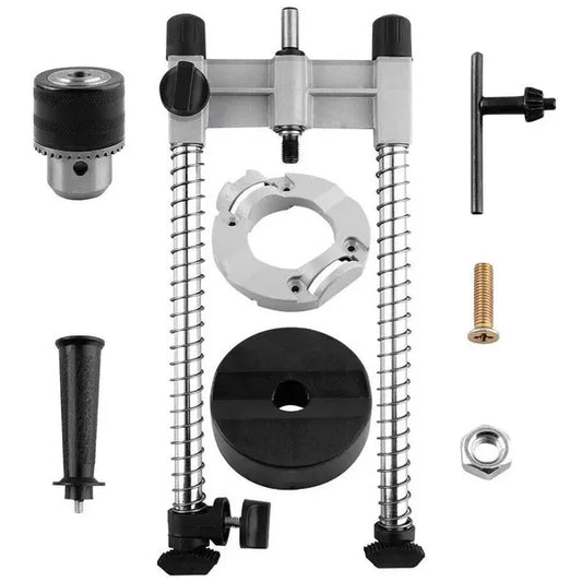 Versatile Electric Drill Stand: Vertical Drilling Support, Mobile Base, Holes For Drilling