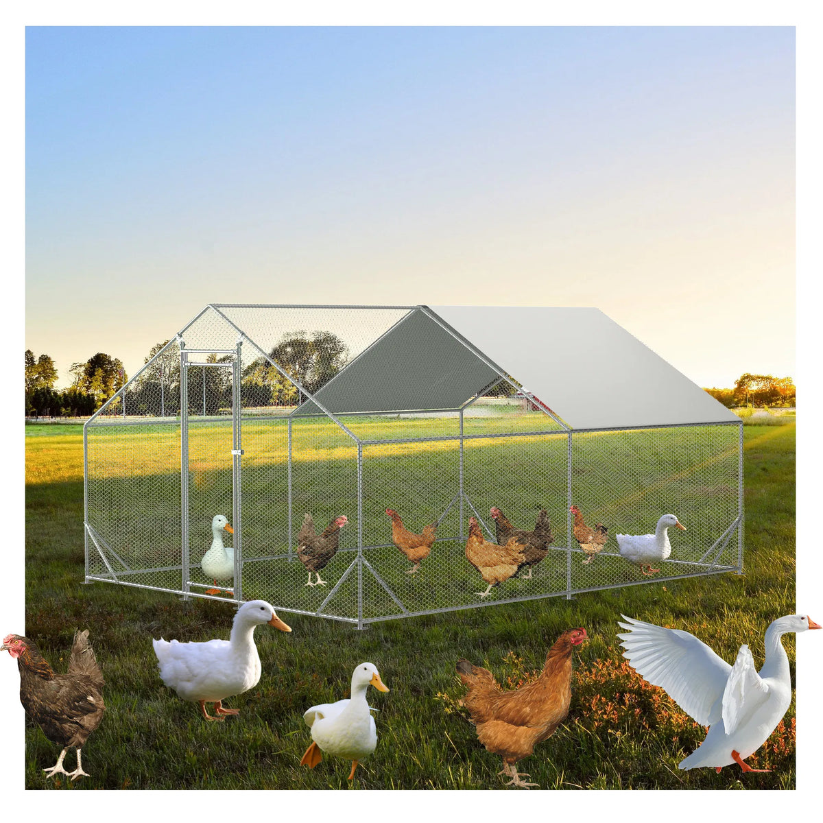 10 x 13ft Outdoor Large Metal Chicken Run Coop with 1 piece of Waterproof Cover - view 10