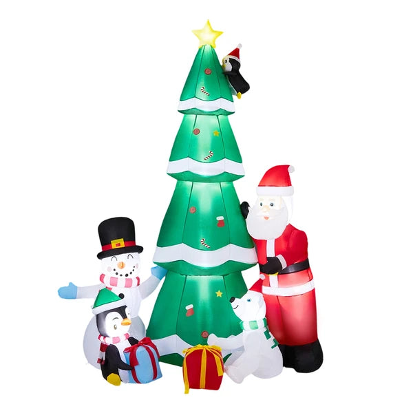 7.5FT Lighted Christmas Inflatable Decoration, Inflatable Christmas Tree With Santa And Snowman