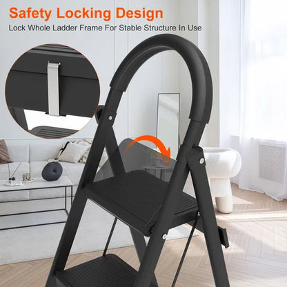 3-Step Folding Ladder, 330lbs Load Capacity, Lightweight 6.94lbs With 1.57in Folding Width - view 6