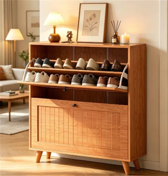 Narrow Shoe Cabinet With 2 Flip Drawers, Slim Freestanding Shoe Storage Cabinet With Adjustable Shelves - view 2