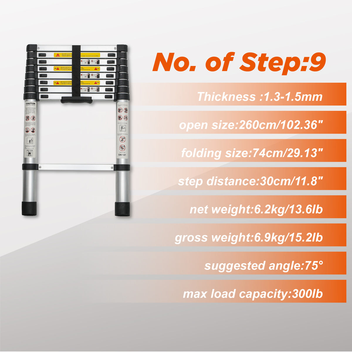 Telescoping Ladder 8.5FT, Telescopic Extension Ladder, Aluminum Alloy Folding Ladder Portable Multi-Purpose For Indoor - view 6