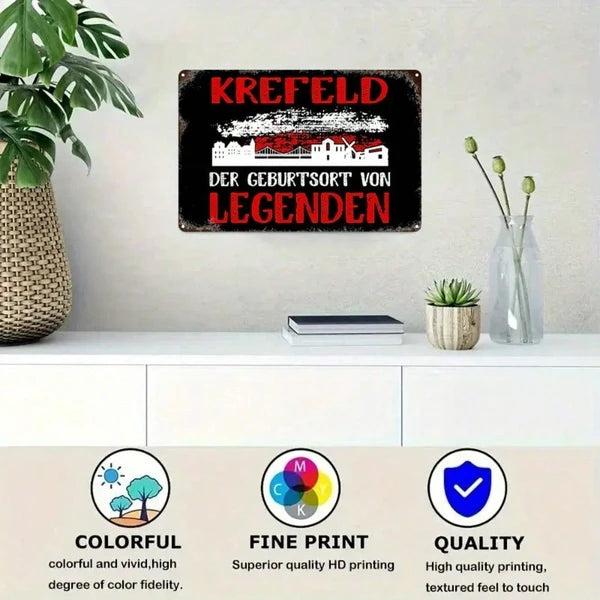 1pc Krefeld Germany Metal Wall Art 8x12 Inch, Vintage Red & White 2D Flat Iron Decorative Plaque Sign For Bathroom - view 3