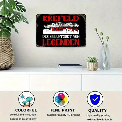 1pc Krefeld Germany Metal Wall Art 8x12 Inch, Vintage Red & White 2D Flat Iron Decorative Plaque Sign For Bathroom - view 3
