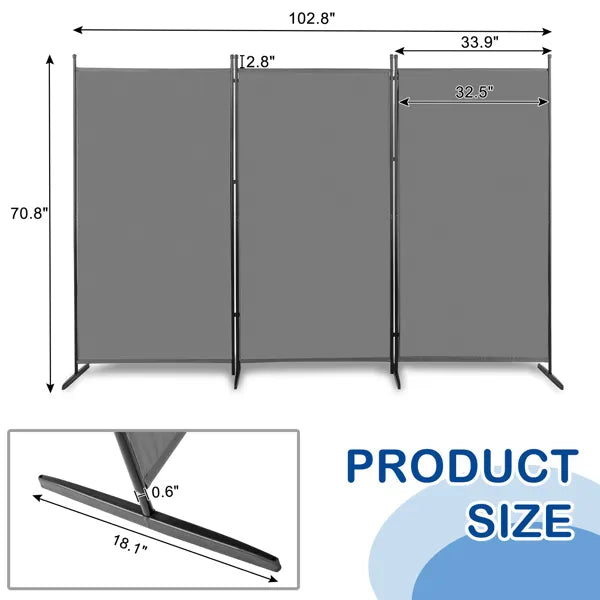 6FT Trifold 160g Polyester Cloth Plastic Foot Carbon Steel Frame Foldable Screen Gray - view 5