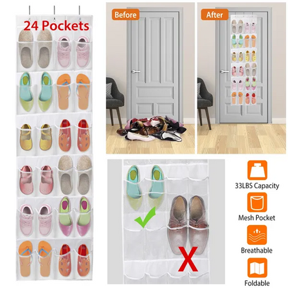 1Pc Over The Door Shoes Rack 24-Pocket Crystal Clear Organizer - view 3