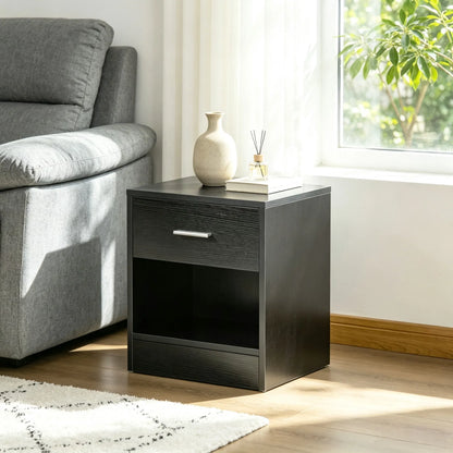 Black Wood Grain Modern Side Table with Drawer & Storage Shelf, Compact End Table for Living Room - view 3