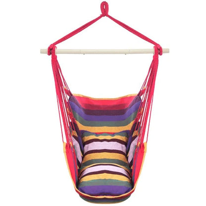 Distinctive Cotton Canvas Hanging Rope Chair With Pillows Rainbow - view 3