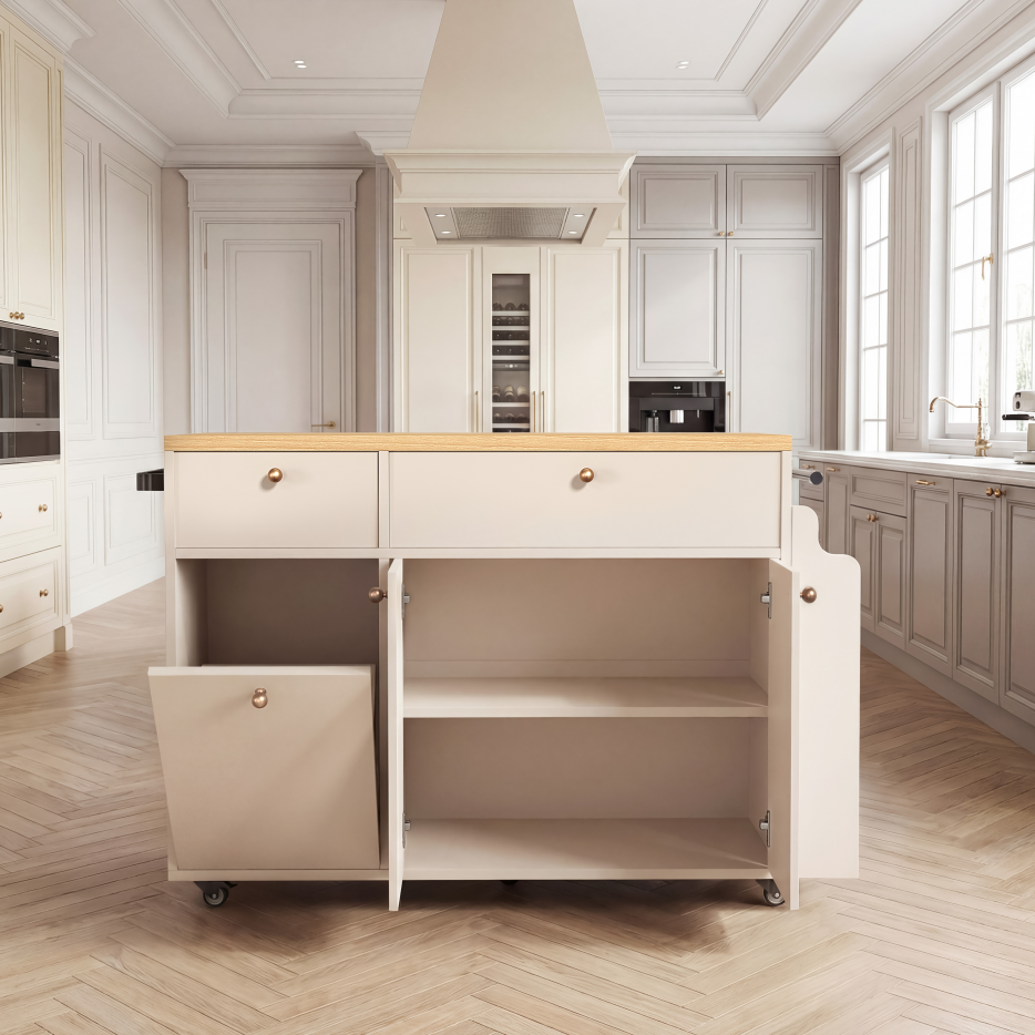 Kitchen Island With Storage Rolling Kitchen Island Cart With Drop Leaf Extension, Natural Wood Top, Drawers, Spice Rack - view 3