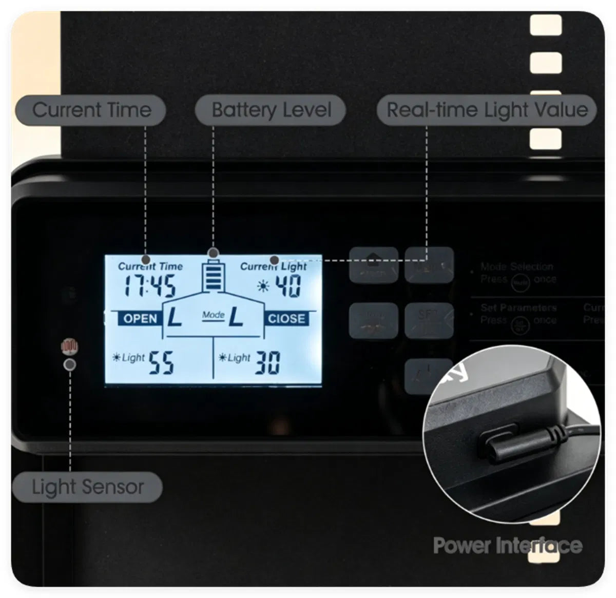 Solar Powered Automatic Chicken Coop Door with 4 Control Modes Light Sensor Timer Remote Manual - view 6