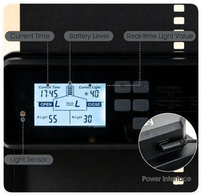 Solar Powered Automatic Chicken Coop Door with 4 Control Modes Light Sensor Timer Remote Manual - view 6