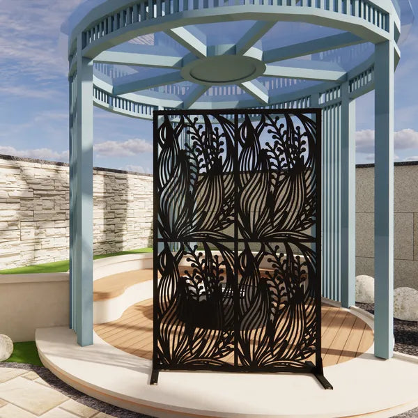 Metal Privacy Screens W3.8Ft X H6Ft Outdoor And Indoor Divider With Free Standing Decorative Privacy Screen For Balcony - view 5