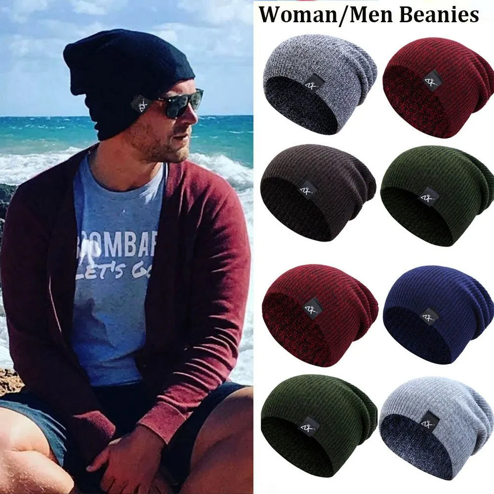 Unisex Fashionable Knitted Beanie, Winter Wool Elastic Hat For Outdoor Cycling, Camping