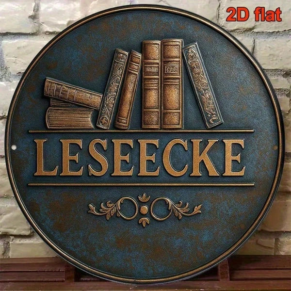 1pc 8x8 Inch Round French Aluminum Sign, Vintage Books Reading Corner Decorative Plaque - view 5