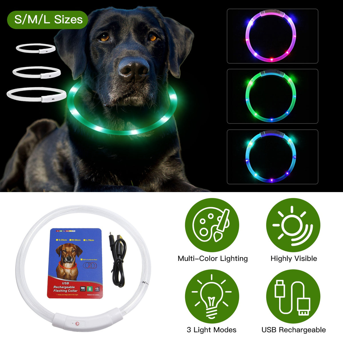 1Pc USB Rechargeable LED Dog Collar Multi Color Lighting Dog Safety Collar Cuttable Length Glow Dog Collar For Small - view 5