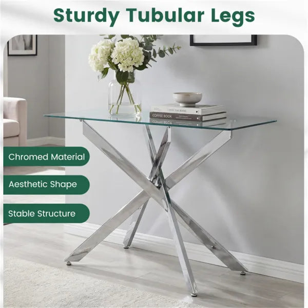 45 Inch Tempered Glass Entryway Table, Silver Chrome Metal Console Table With Adjustable Feet For Home Decor - view 4