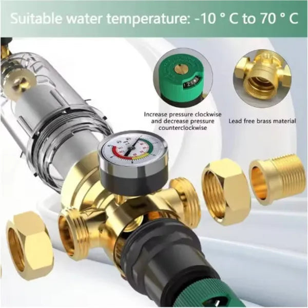 3/4 Inch Water Pressure Reducer With Gauge And Mesh Filter, For RV, Home - view 4