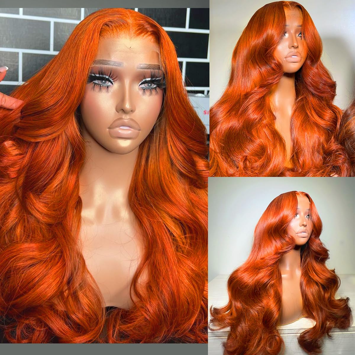 13x6 Lace Front Human Hair Wig Body Wave, Ginger Yellow, Density - view 4