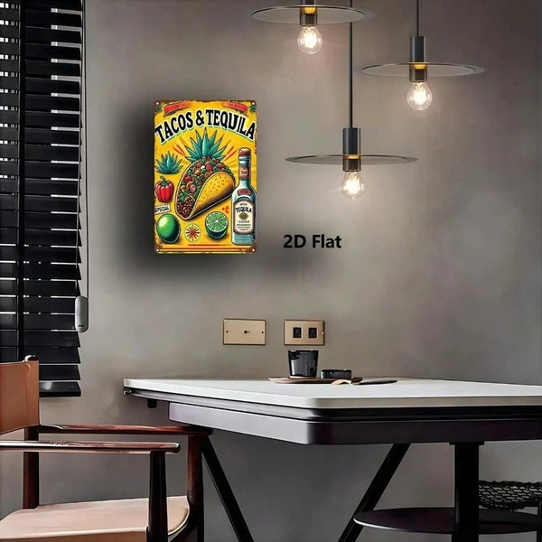 1pc Vintage Mexican Metal Sign, Retro Tortilla Chili Pepper Tequila Wall Art - view 5