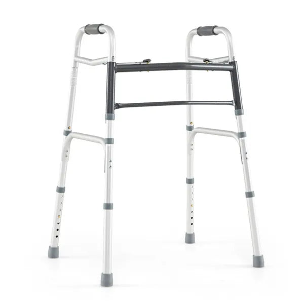 Silver Foldable Walker, 2-Button Folding Mechanism & 7-Level Adjustable Height (30"-36"), 350LBS Capacity - view 2