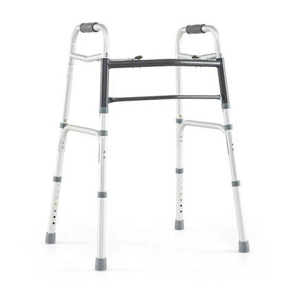 Silver Foldable Walker, 2-Button Folding Mechanism & 7-Level Adjustable Height (30"-36"), 350LBS Capacity - view 2