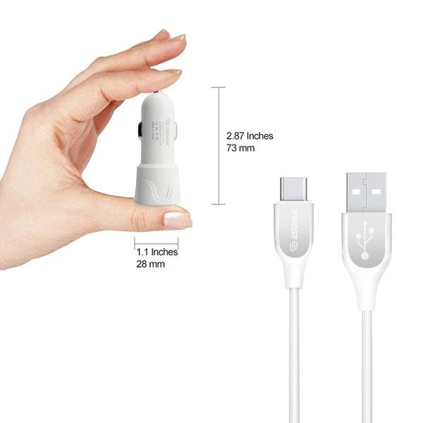 Esoulk 12W 2.4A Dual USB Travel Car Charger With 5FT Type-C Charging Cable