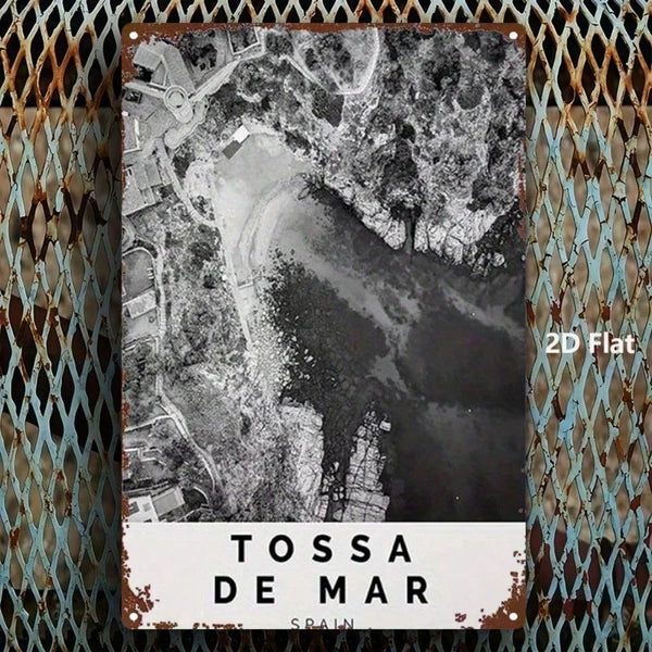 Vintage Spanish Tossa De Mar Metal Sign 8x12 Inch Retro Black & White Tin Plaque - view 3