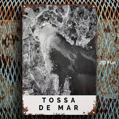 Vintage Spanish Tossa De Mar Metal Sign 8x12 Inch Retro Black & White Tin Plaque - view 3