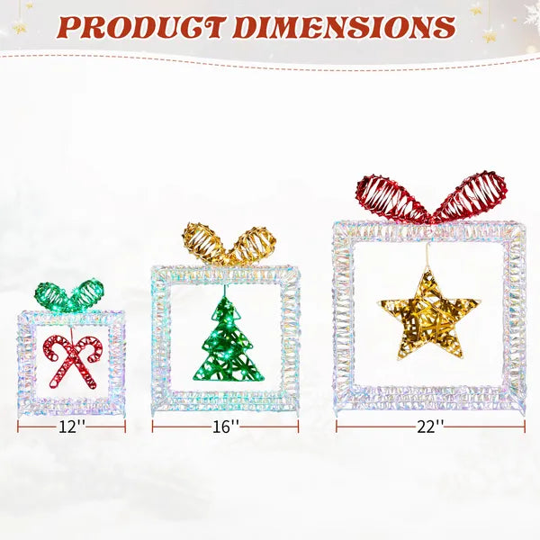 Set Of 3 Lighted Iridescent Cut-out Gift Box Christmas Decorations, Pre-lit Holiday Decor With 357 White LED Lights - view 4