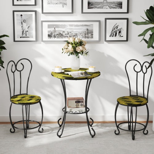 Modern Style 3 Piece Coffee Table Set Round Coffee Table With 2 Round Back Chairs