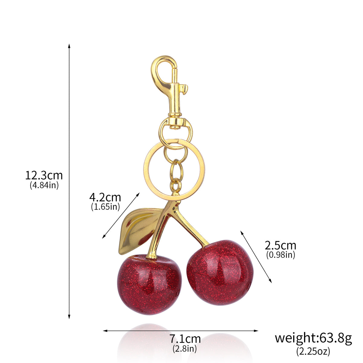 A Pair Of Red Cherry Crystal Bag Glitter Keychain - view 3