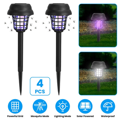 Solar Mosquito Zapper 4-Pack Dual Purple UV & White LED Modes, 532 V Electric Shock, Auto On Off - view 3