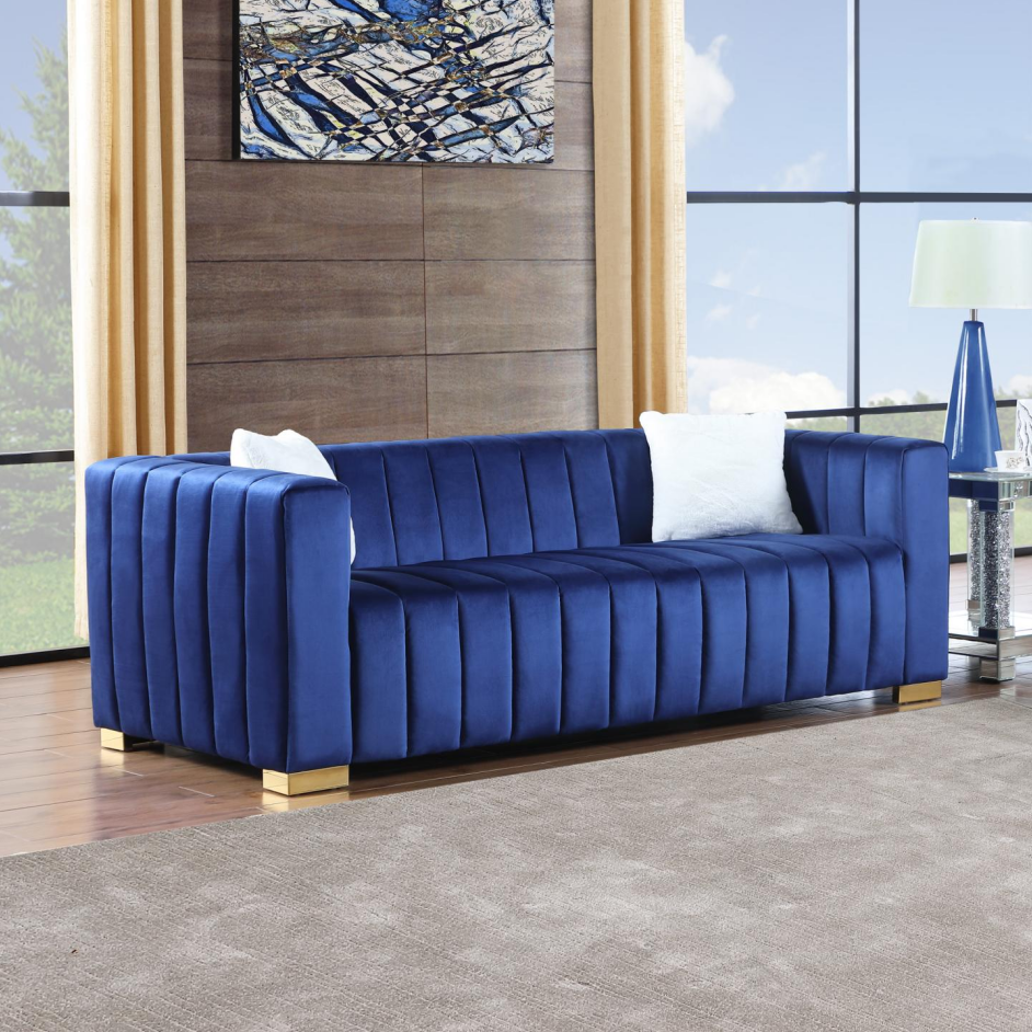 A Modern Channel Sofa Take On A Traditional Chesterfield,Navy Blue Color,3 Seater - view 5
