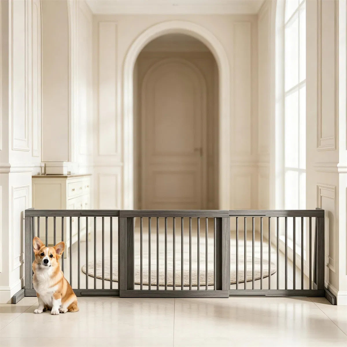 Adjustable Expandable Wooden Pet Gate 22 Inch Tall Freestanding Safety Fence - view 6