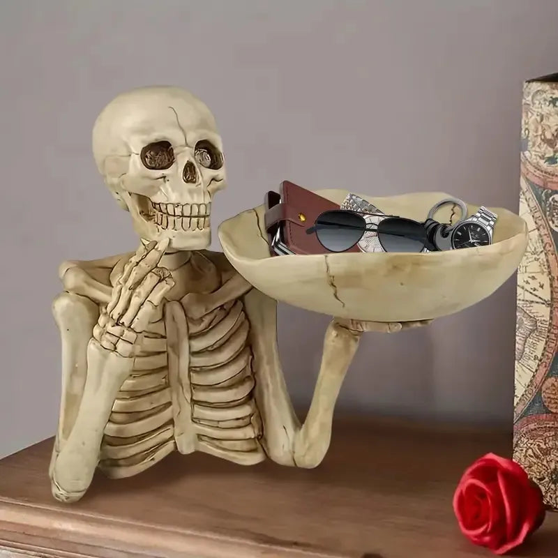Skull Tray Ornament With Bowl Unique Skeleton Design For Indoor & Outdoor Decor, Perfect For Halloween, Day Of The Dead - view 6