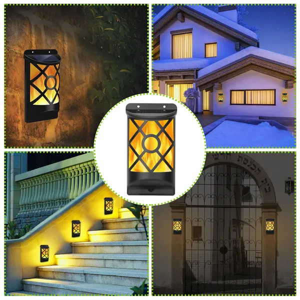 Flame Solar Lights Outdoor 96 LEDs Waterproof Flickering Flame Wall Mount Lamp Auto On Off - view 4